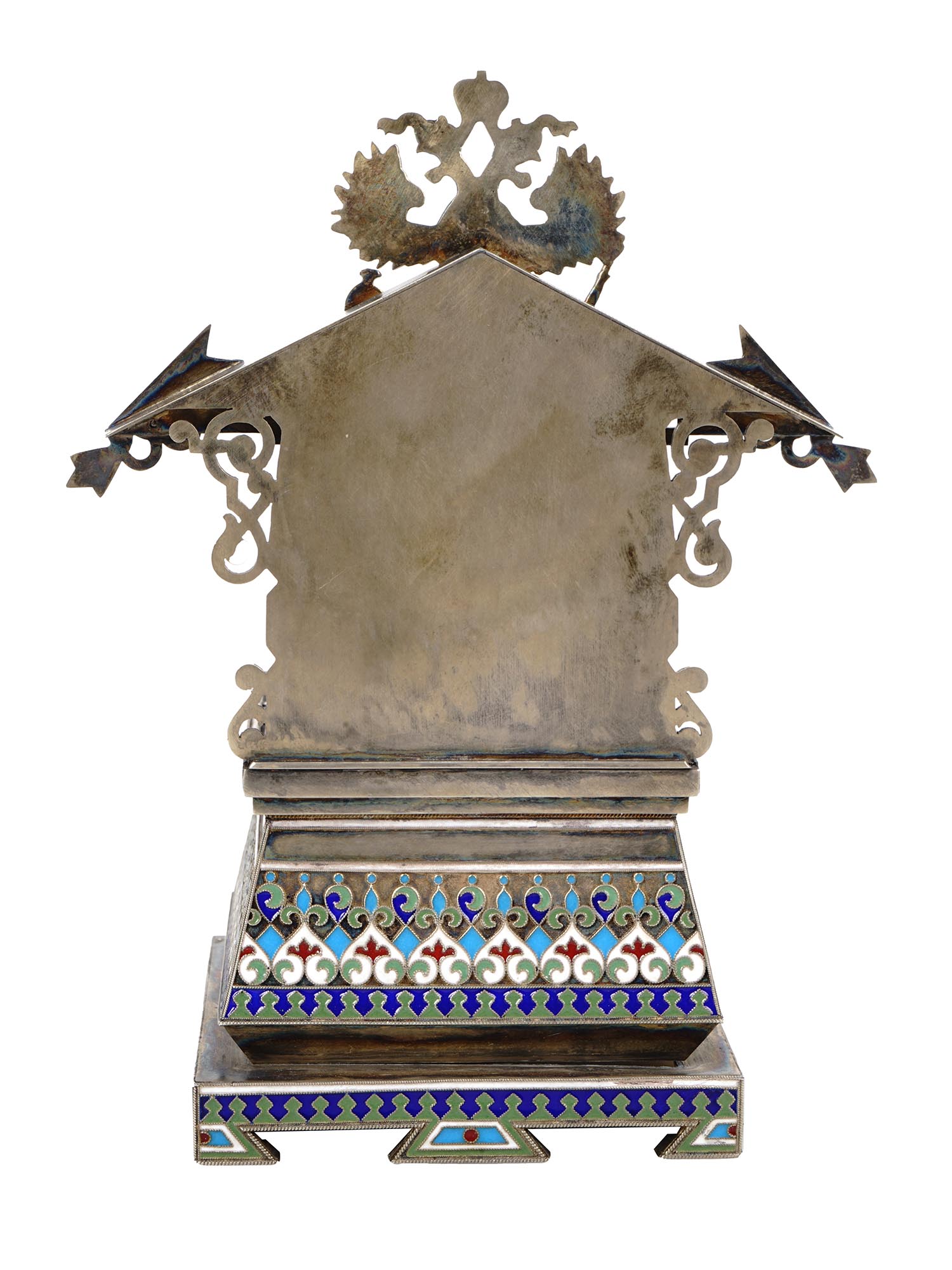 RUSSIAN GILT SILVER CLOISONNE ENAMEL SALT THRONE PIC-3